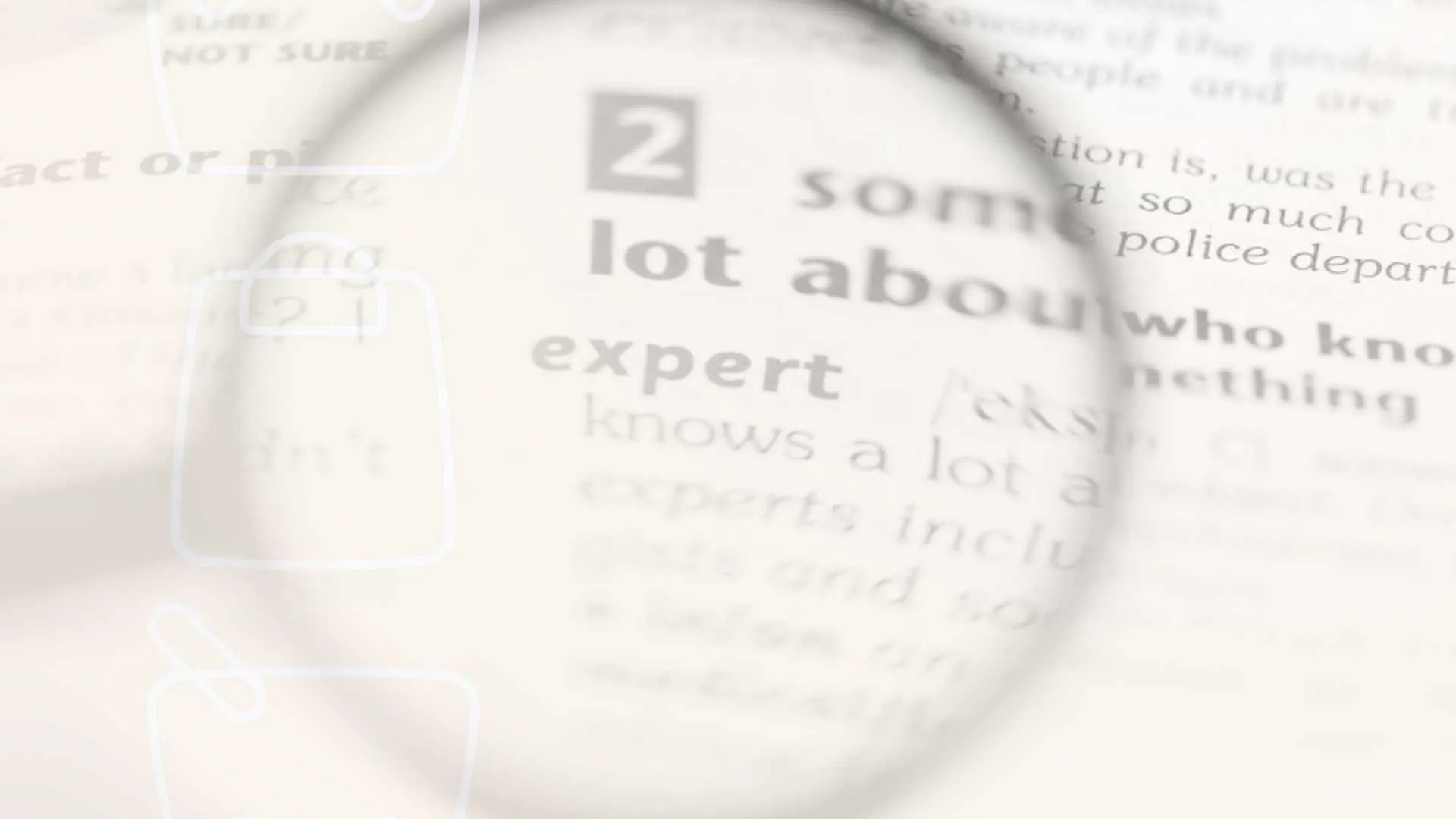 Imagens com lupa e o termo "expert" no centro, representando a especialidade do ANYMARKET para termos do glossário de marketplaces.