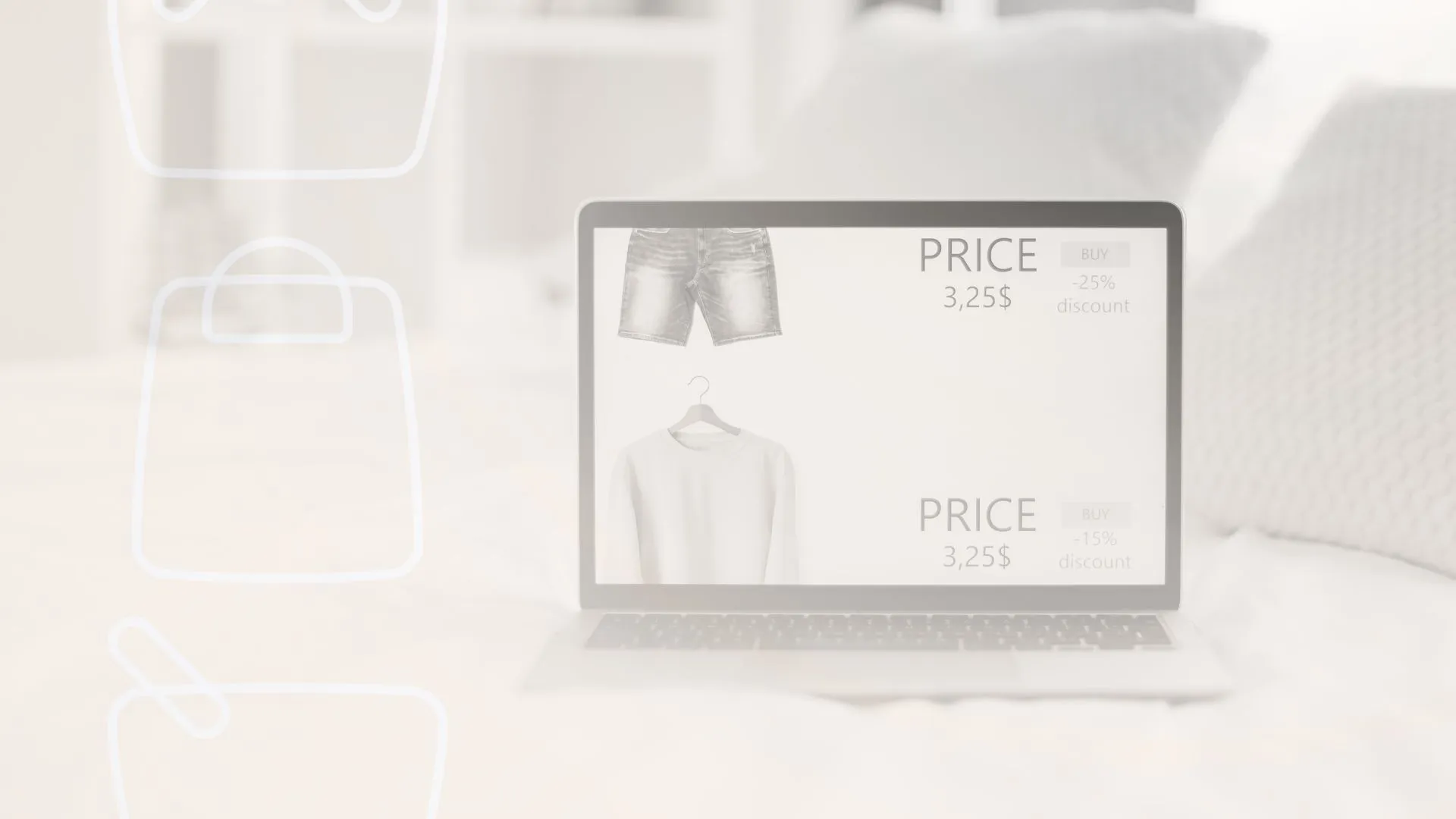 Notebook exibindo página de produtos com preços, ilustrando estratégias digitais para aumentar ticket médio em lojas online.