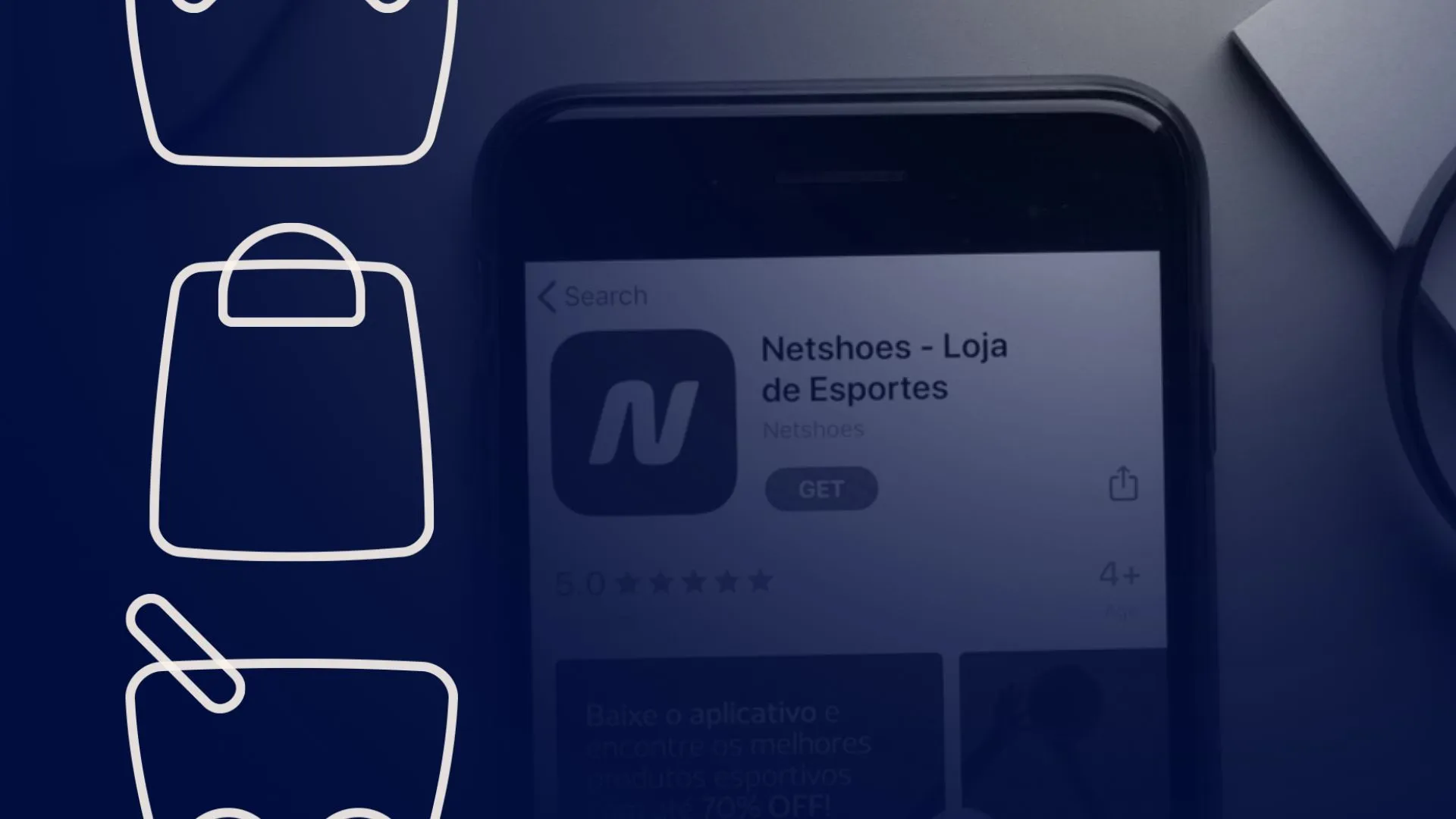 Tela de celular com aplicativo da Netshoes
