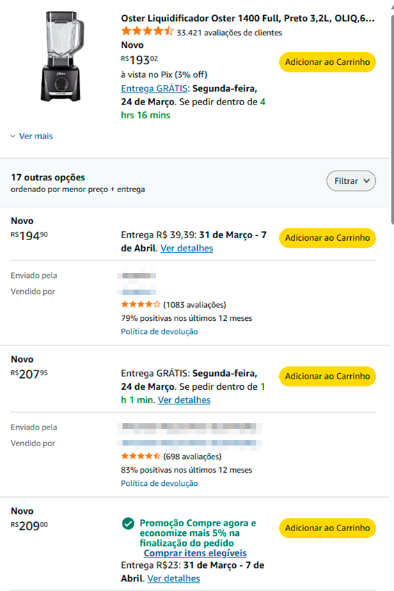 Anúncio em destaque na Buy Box Amazon