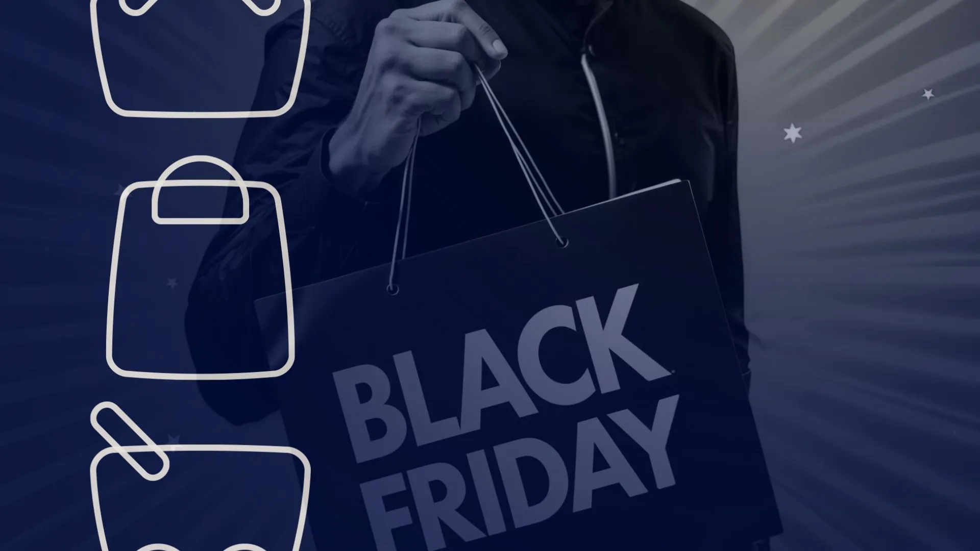 Homem segurando uma sacola com os dizeres “black friday” representando as regras para Black Friday