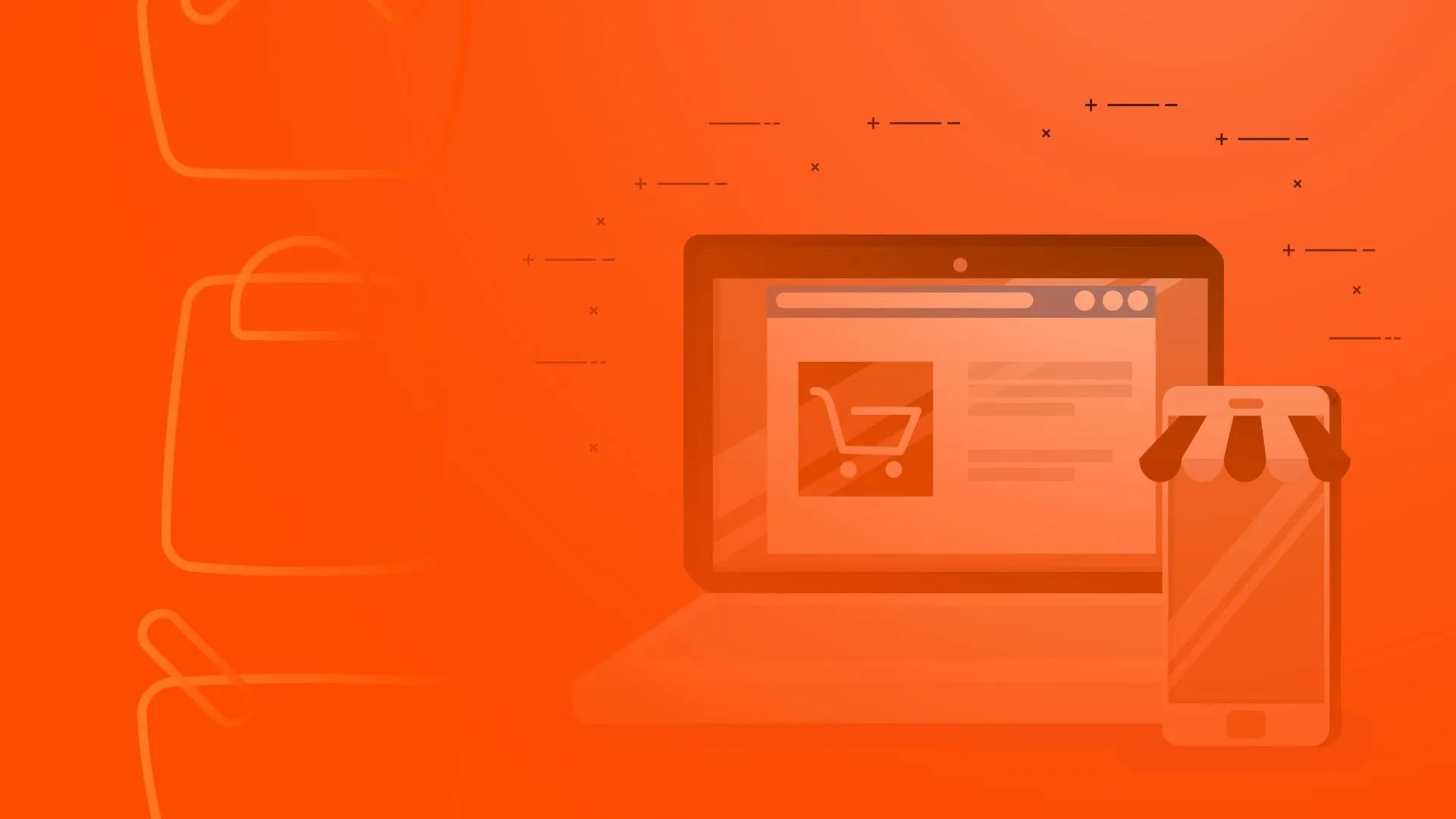 Imagem de computador e celular com telas desenhadas representando as vendas em marketplaces, mostrando como &eacute; f&aacute;cil migrar an&uacute;ncio do Mercado Livre para a Shopee e outros canais via ANYMARKET.