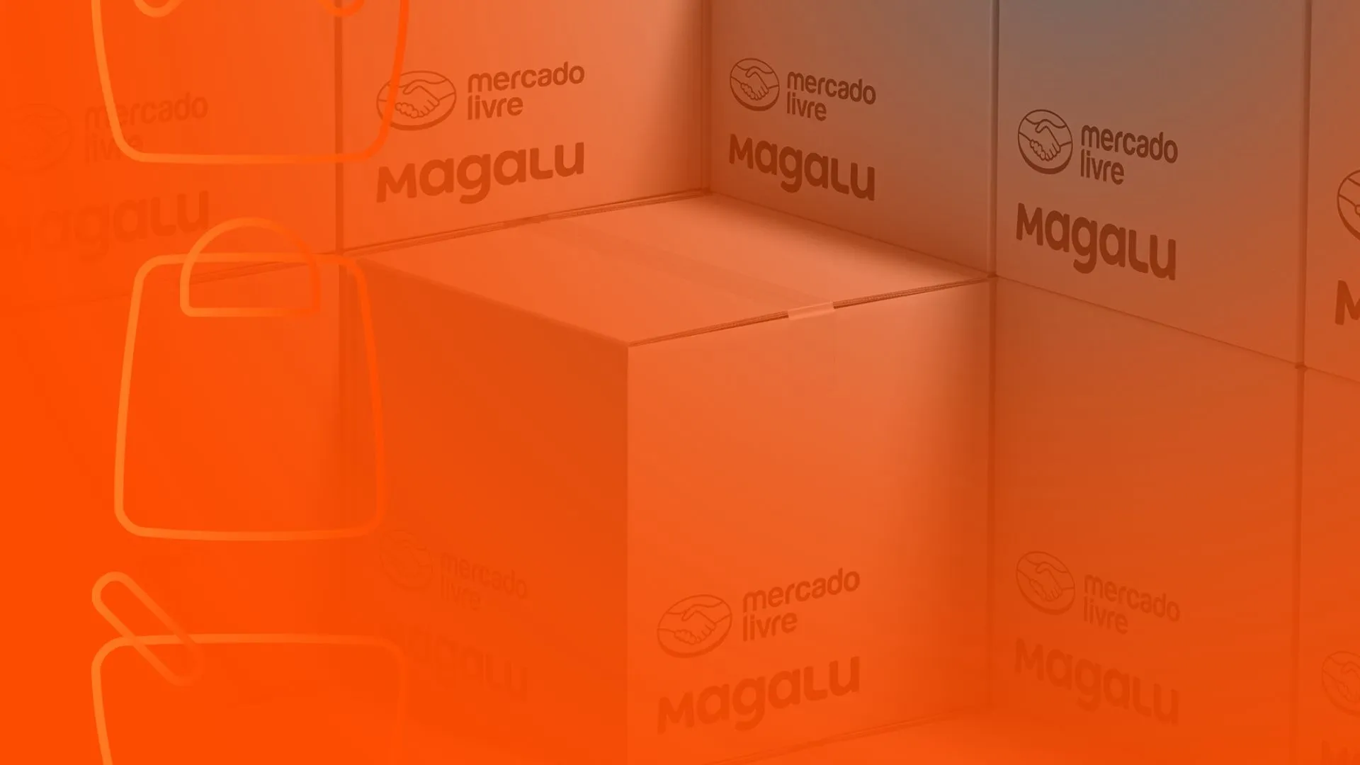 Caixas com a logo do Magalu e Mercado Livre