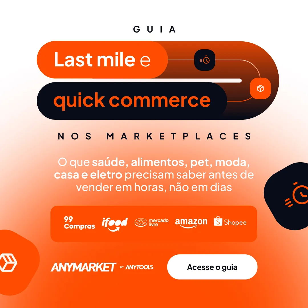 Banner informativo com o título "Guia: Last mile e quick commerce nos marketplaces", acompanhado de 