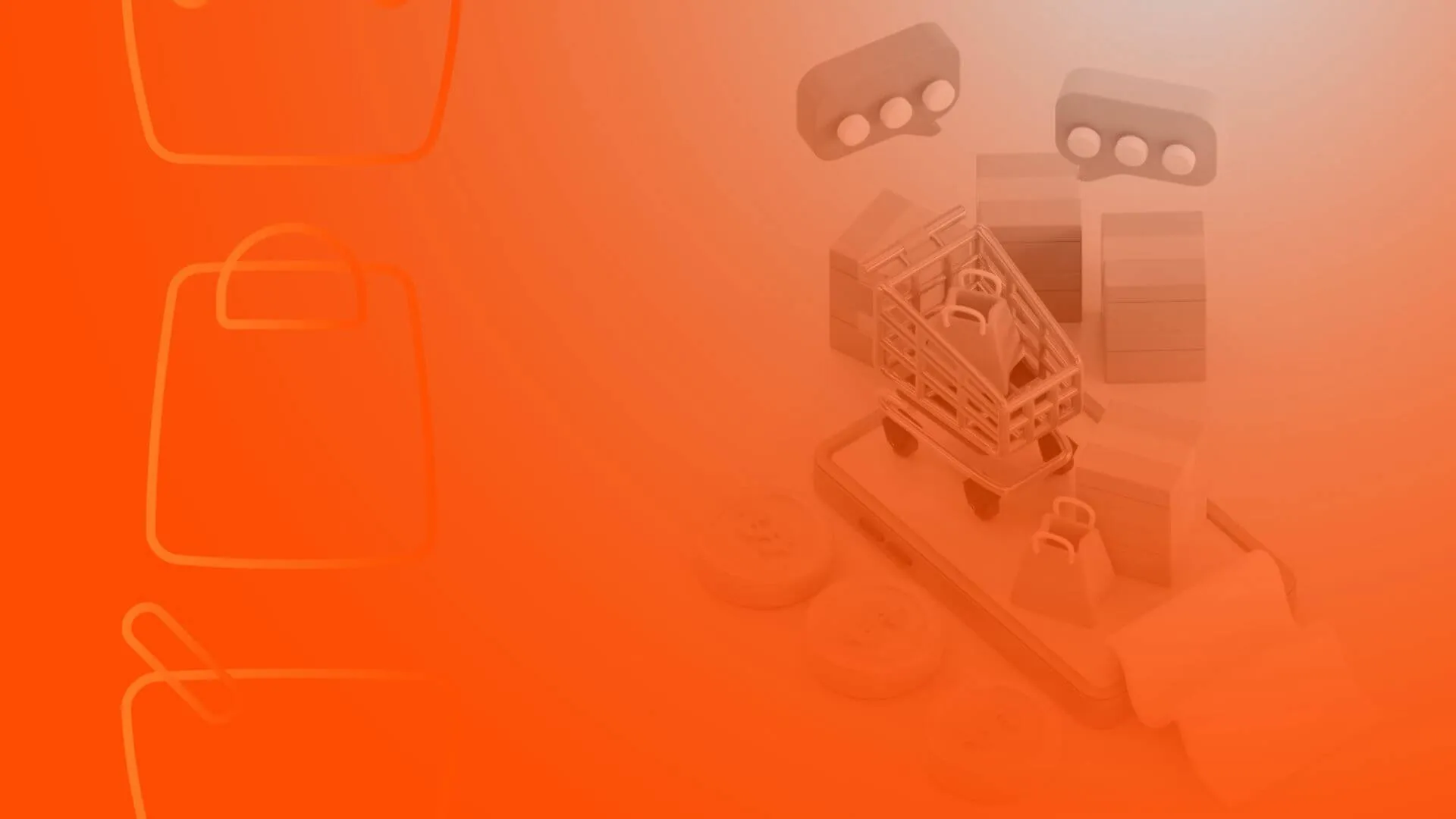 Carrinho de compras sobre smartphone com caixas e sacolas, representando o crescimento do GMV em marketplace.