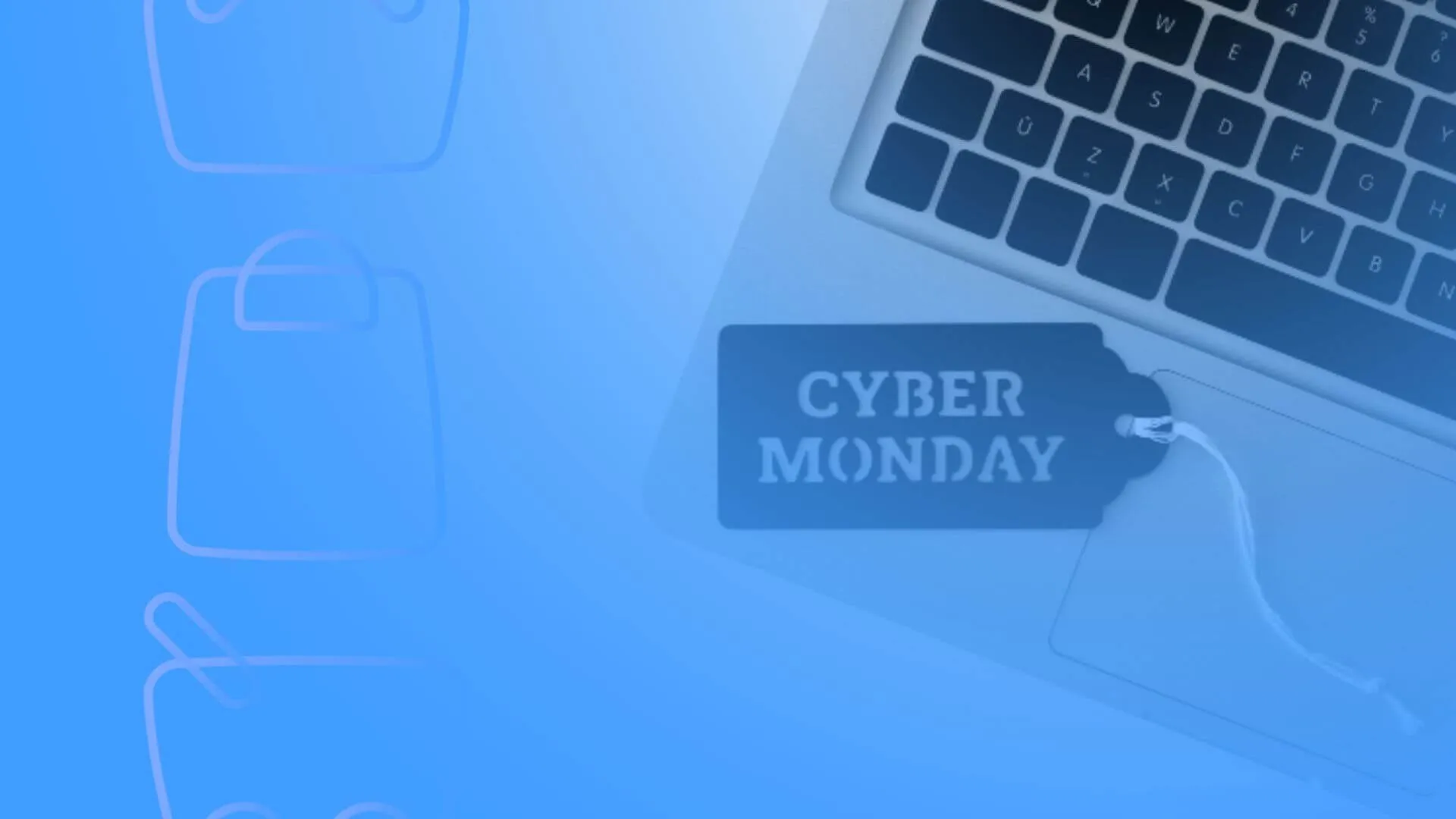 computador com etiqueta escrito cyber monday